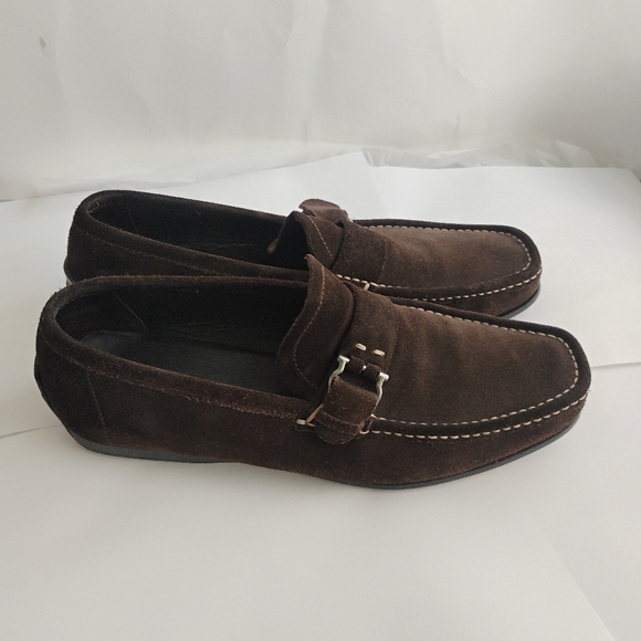 Salvatore Ferragamo Brown Suede Loafers side buckle 9 2E